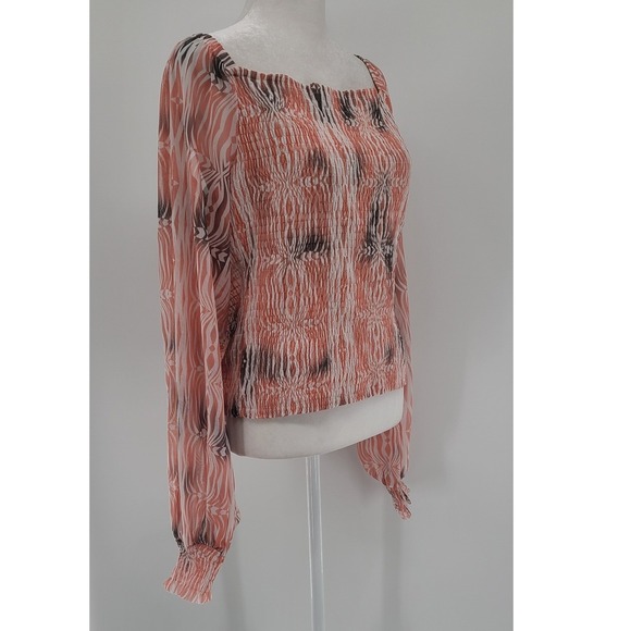 Anthropologie Coquette Smocked Square Neck Blouse Large Long Sleeve Pink Fairy - Picture 3 of 13